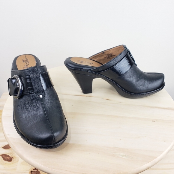 Euro Soft by Sofft Caralee Black Leather Heeled Mule Clogs Size 7M Comfort - Picture 8 of 16